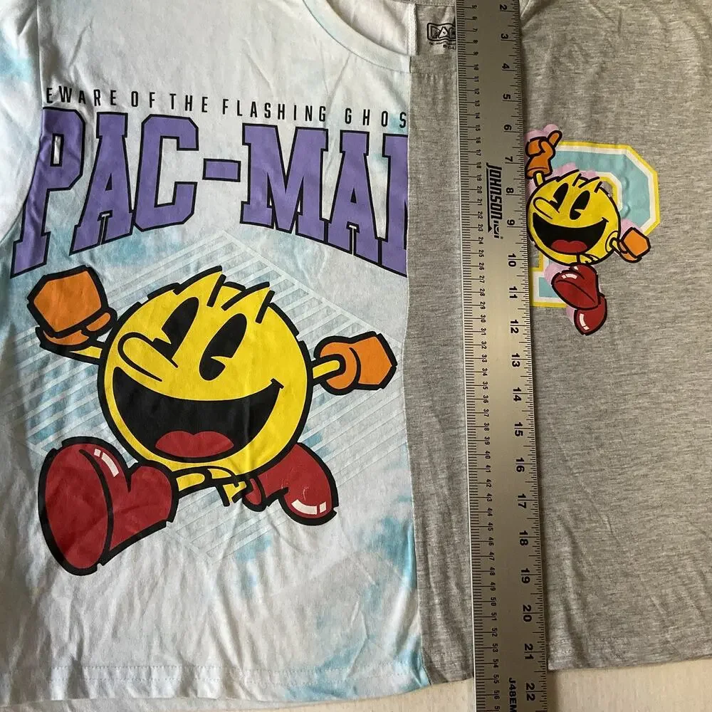 Pac-Man Girls Shirt XXL Gray Colorblock Graphic Tee Logo Short Sleeve
